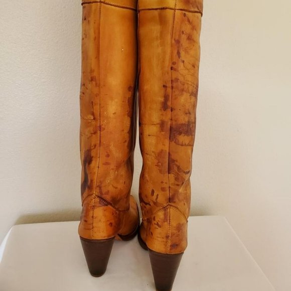 Tall Brown beige Tan leather high heel Western cowgirl rodeo equestrian Boots - Picture 7 of 12